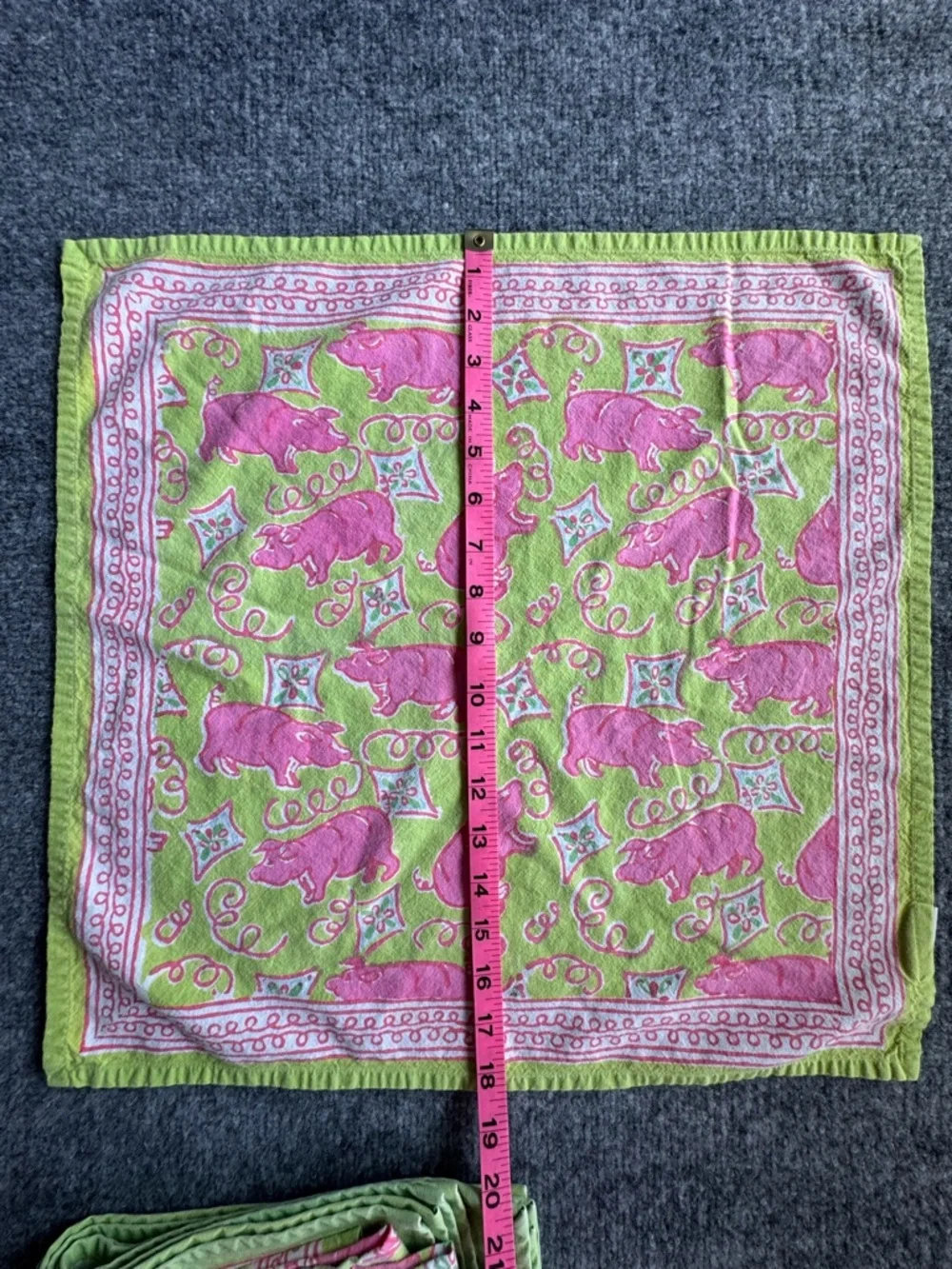 POMEGRANATE Green Pink Pig Cotton Placemats and Napkins Set of 5 each